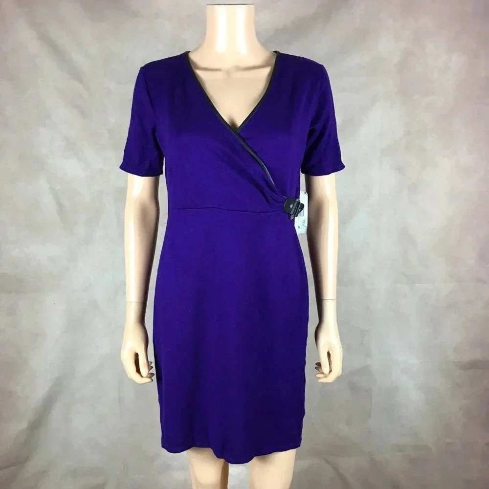 Ralph Lauren Stretch Purple Faux Wrap Dress MEDIUM